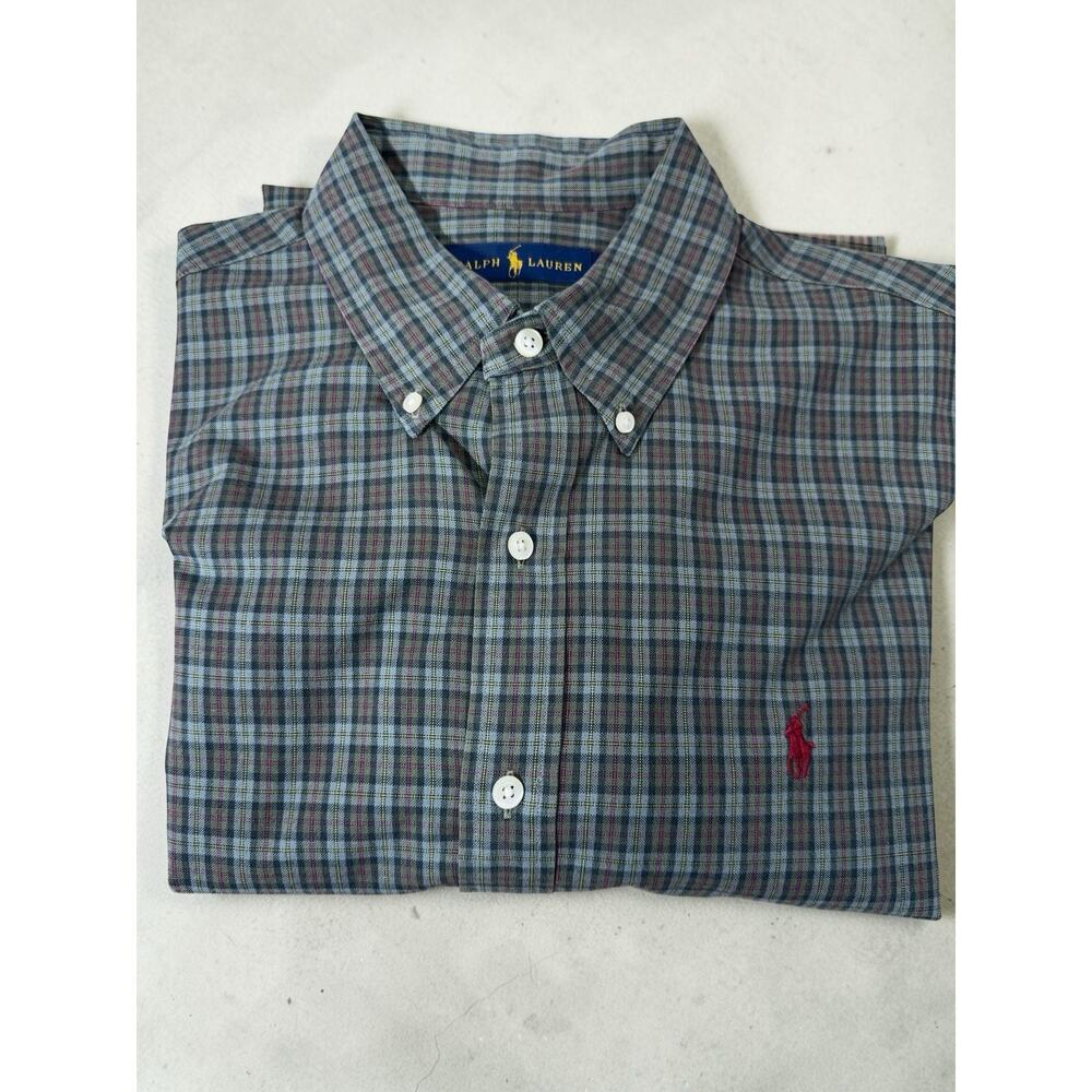 Ralph Lauren Shirt Button Down Men's Large Green Plaid Cotton